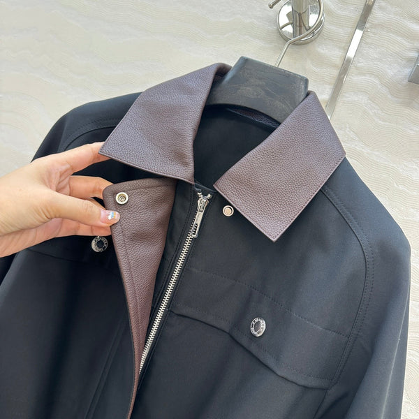 HM Majia Mid-Length Trench Coat Black Lychee-Grained Suede 304562