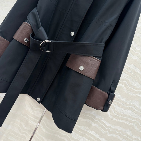 HM Majia Mid-Length Trench Coat Black Lychee-Grained Suede 304562