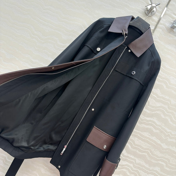 HM Majia Mid-Length Trench Coat Black Lychee-Grained Suede 304562