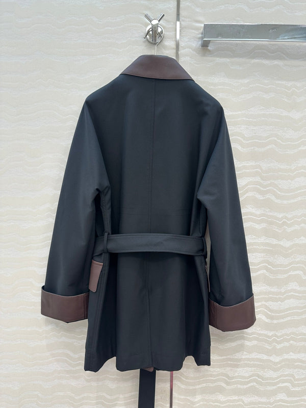 HM Majia Mid-Length Trench Coat Black Lychee-Grained Suede 304562