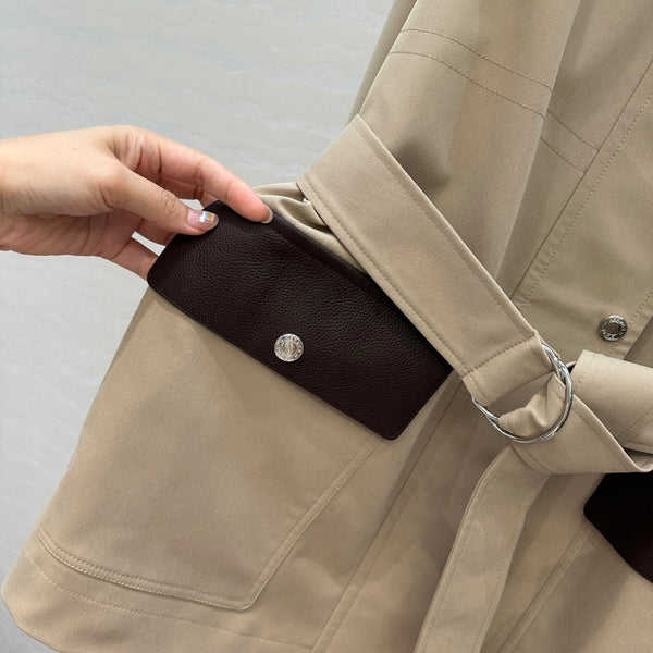 HM Majia Mid-Length Trench Coat Beige Lychee-Grained Suede 304557