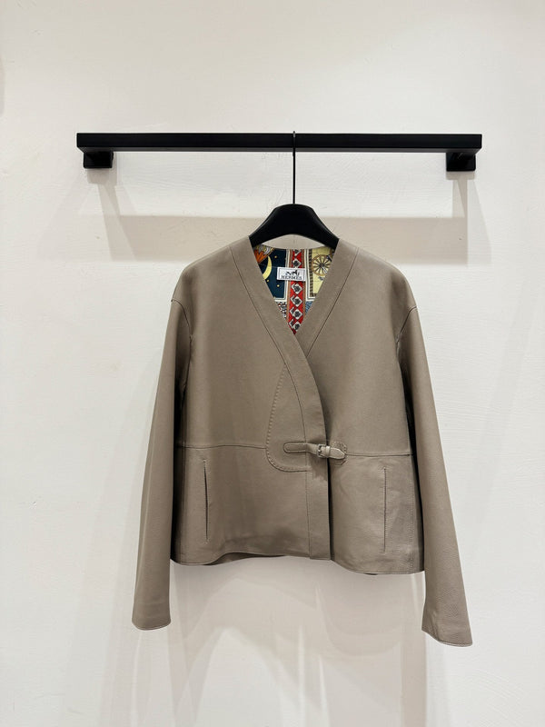 HM Leather Button V-Neck Blazer Beige Lambskin 303971