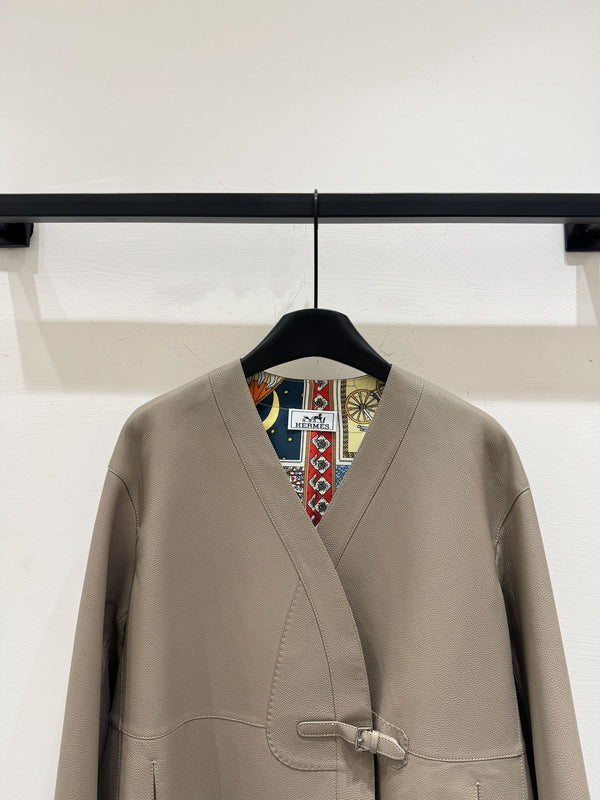 HM Leather Button V-Neck Blazer Beige Lambskin 303971