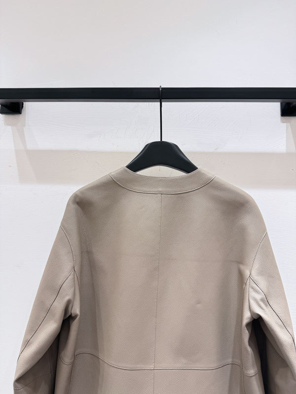 HM Leather Button V-Neck Blazer Beige Lambskin 303971