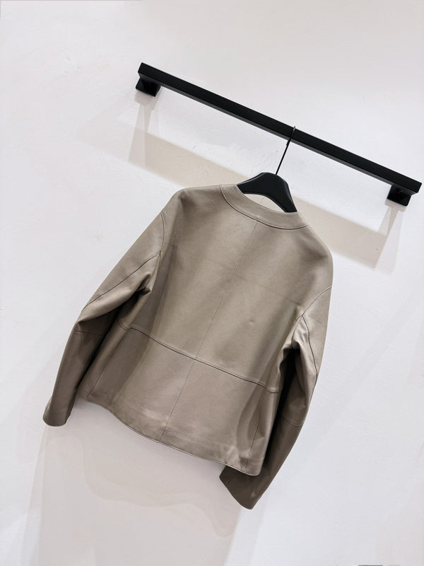 HM Leather Button V-Neck Blazer Beige Lambskin 303971