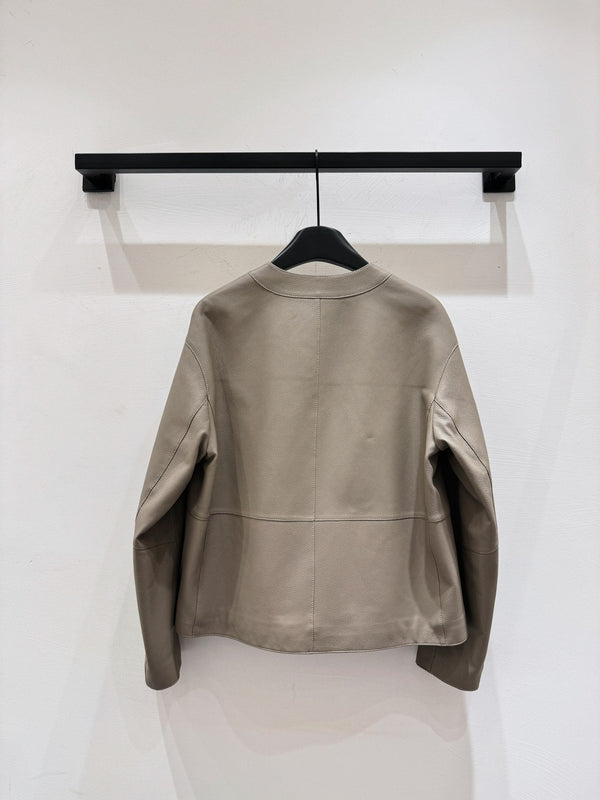 HM Leather Button V-Neck Blazer Beige Lambskin 303971