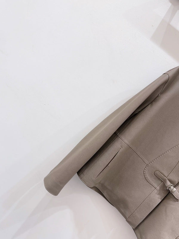 HM Leather Button V-Neck Blazer Beige Lambskin 303971