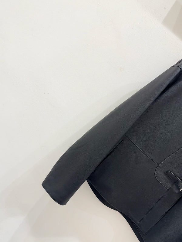 HM Leather Button V-Neck Blazer Black Lambskin 303970