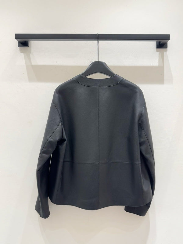 HM Leather Button V-Neck Blazer Black Lambskin 303970