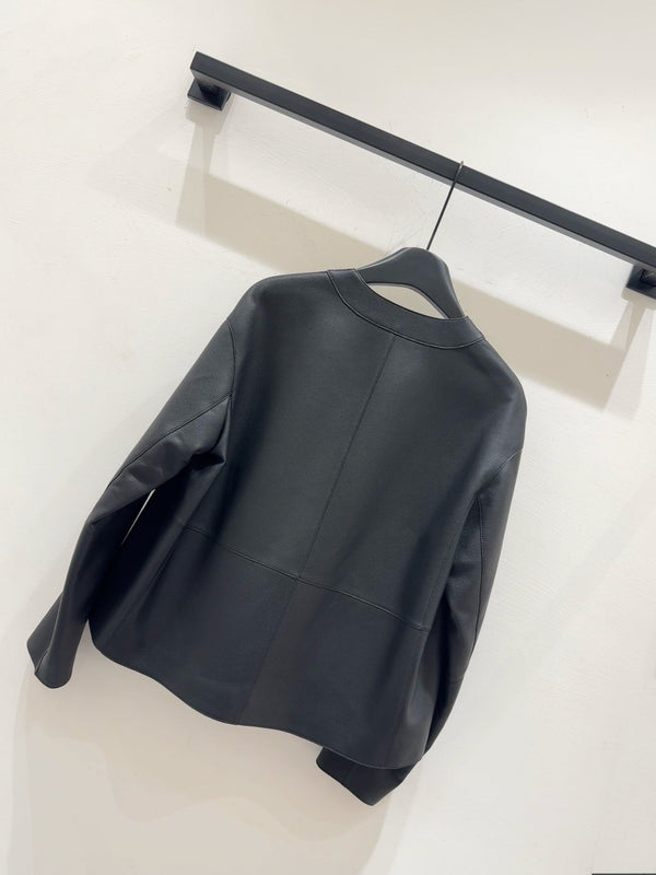 HM Leather Button V-Neck Blazer Black Lambskin 303970