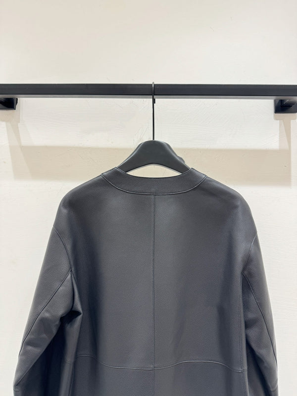 HM Leather Button V-Neck Blazer Black Lambskin 303970