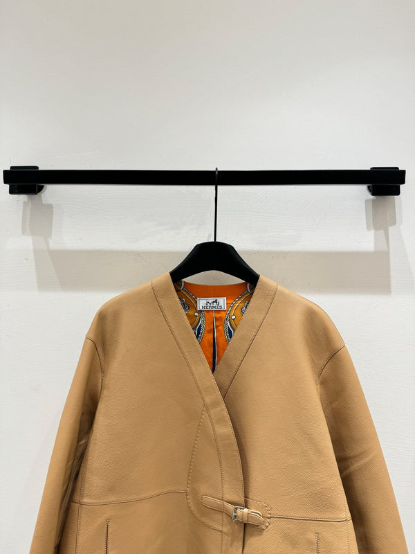 HM Leather Button V-Neck Blazer Brown Lambskin 303969