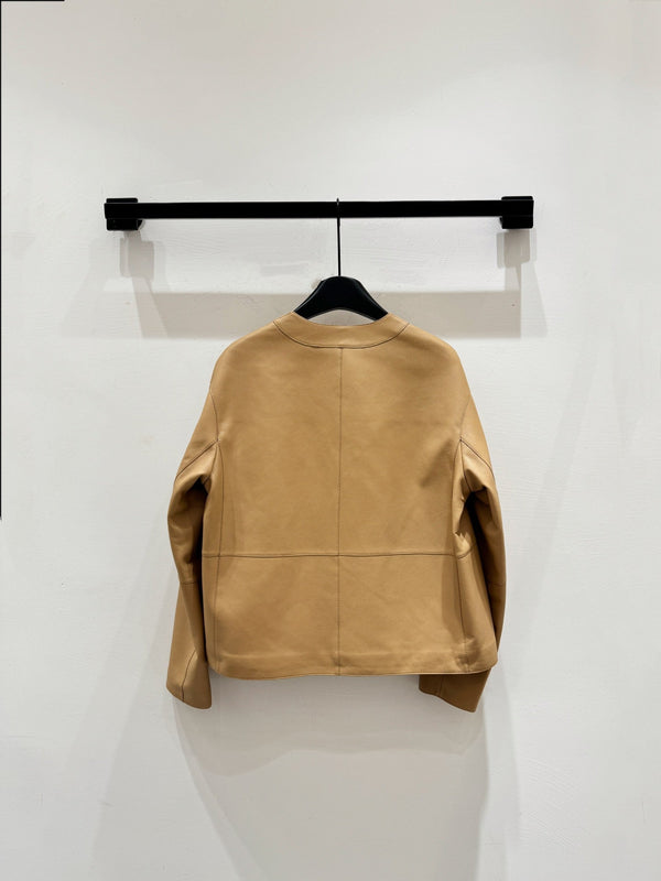 HM Leather Button V-Neck Blazer Brown Lambskin 303969