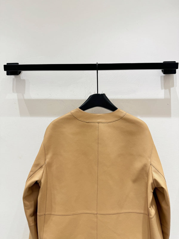 HM Leather Button V-Neck Blazer Brown Lambskin 303969