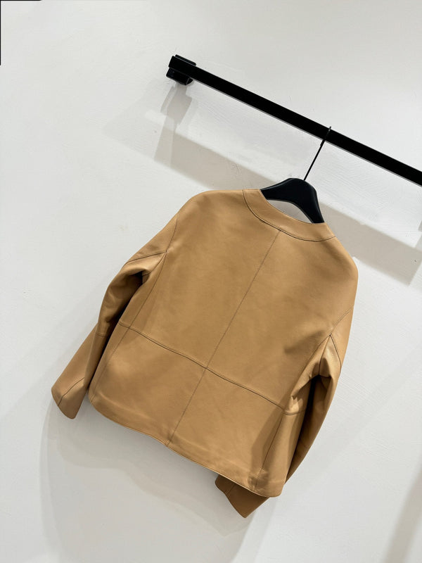 HM Leather Button V-Neck Blazer Brown Lambskin 303969