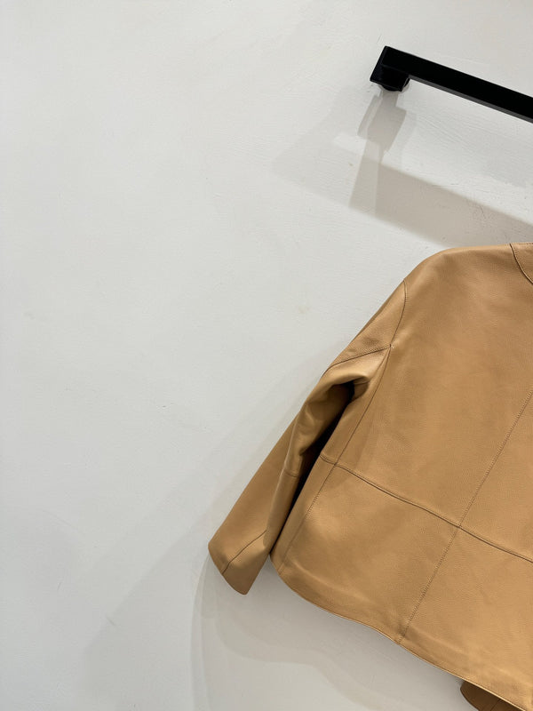 HM Leather Button V-Neck Blazer Brown Lambskin 303969