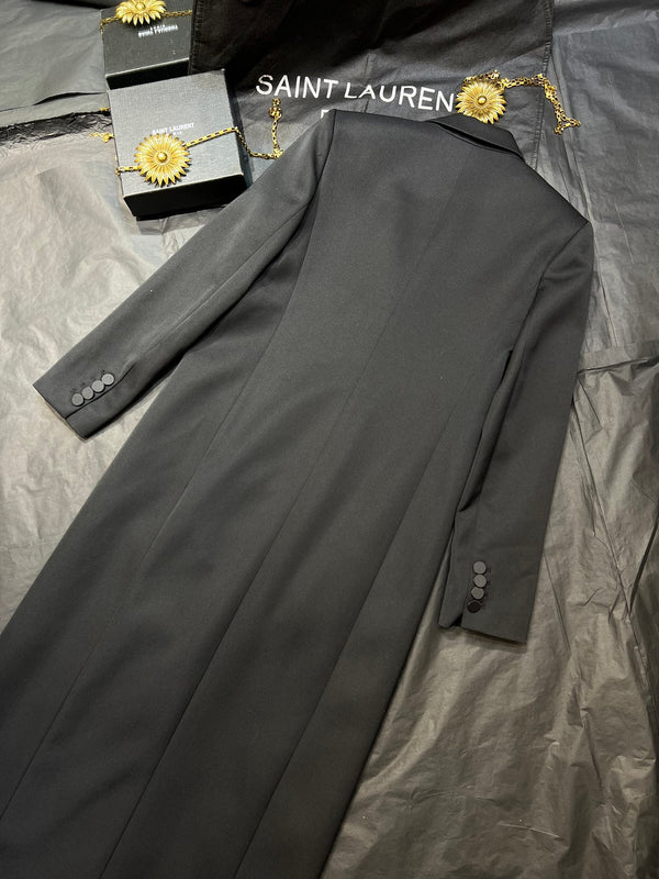YSL Double-Breasted Long Suit Black Polyester