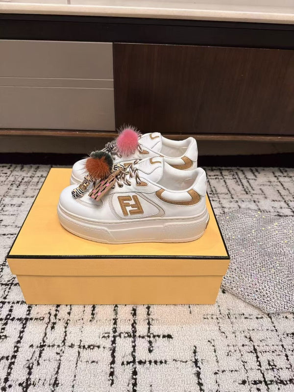 Fendi 25ss Thick-Sole Match Sneakers White Cowhide 470468