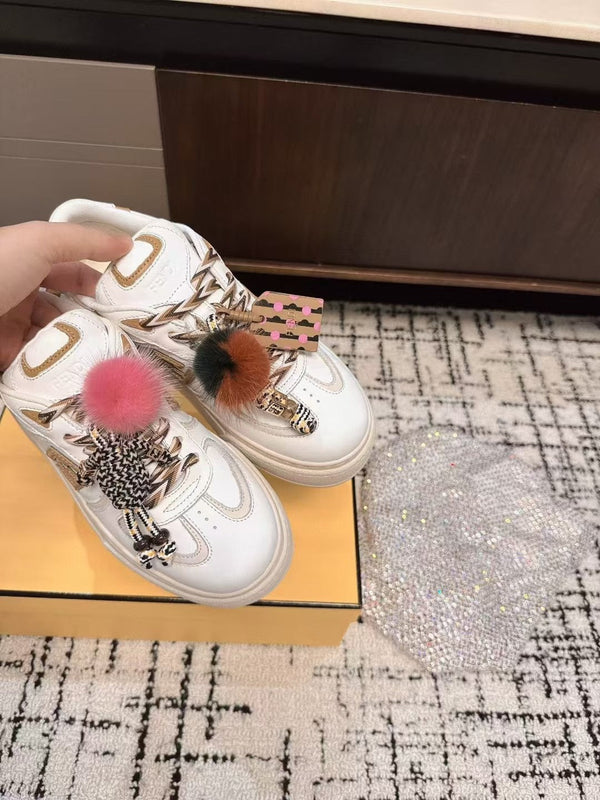 Fendi 25ss Thick-Sole Match Sneakers White Cowhide 470468