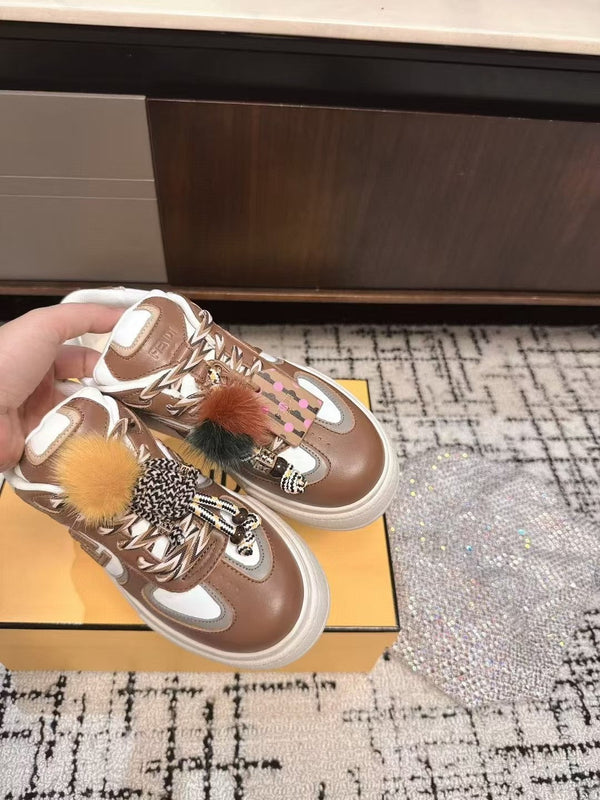 Fendi 25ss Thick-Sole Match Sneakers Coffee Brown Cowhide 470467