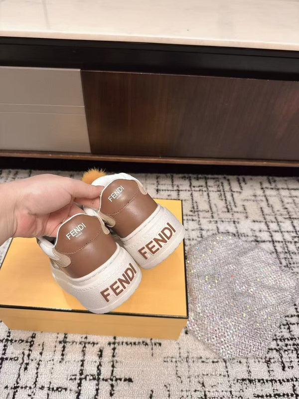 Fendi 25ss Thick-Sole Match Sneakers Coffee Brown Cowhide 470467