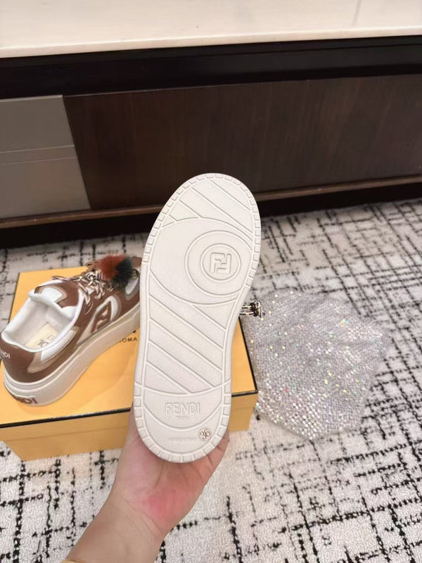 Fendi 25ss Thick-Sole Match Sneakers Coffee Brown Cowhide 470467