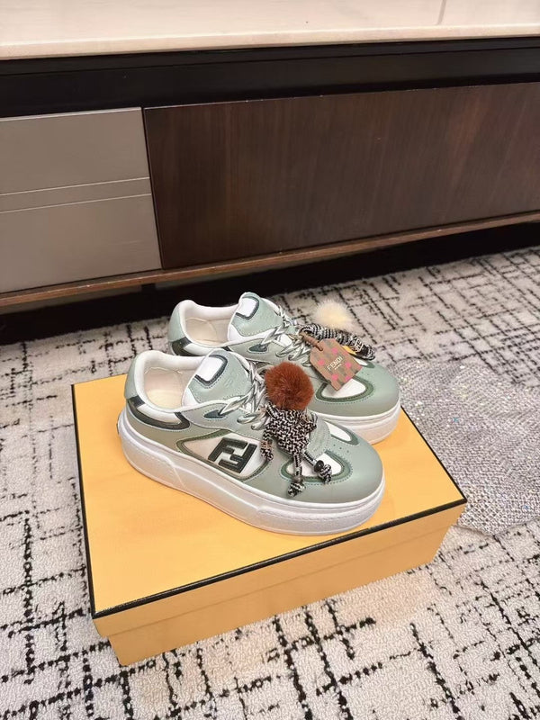 Fendi 25ss Thick-Sole Match Sneakers Mint Green Cowhide 470465