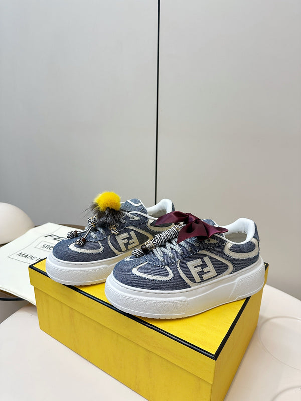 Fendi 25 Match Platform Sneakers Blue Denim Cowhide 469483