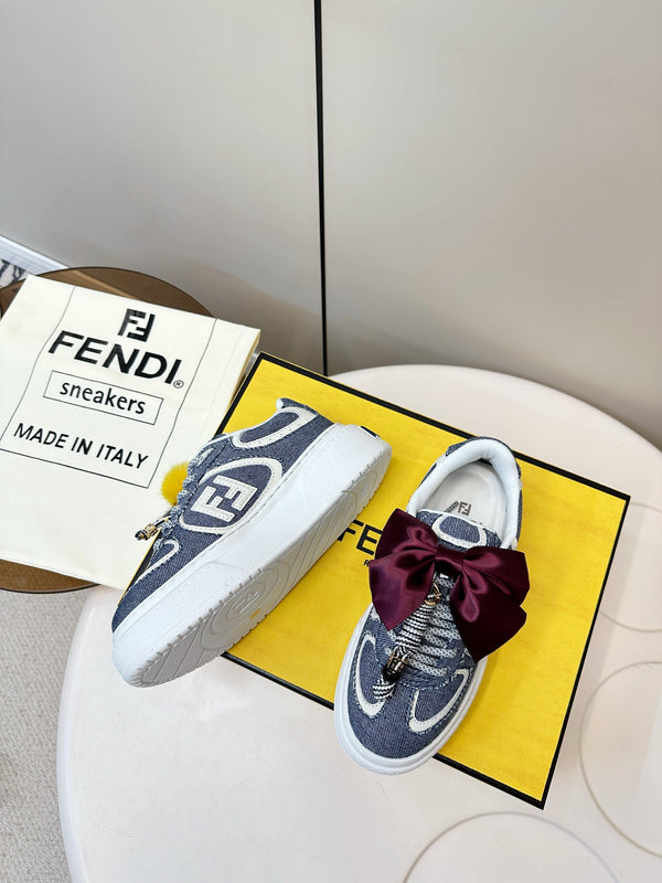 Fendi 25 Match Platform Sneakers Blue Denim Cowhide 469483