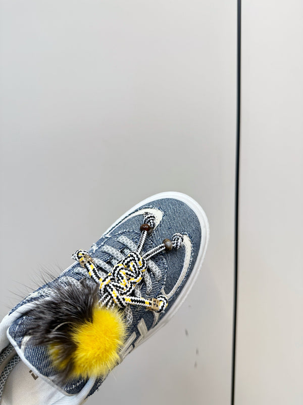 Fendi 25 Match Platform Sneakers Blue Denim Cowhide 469483