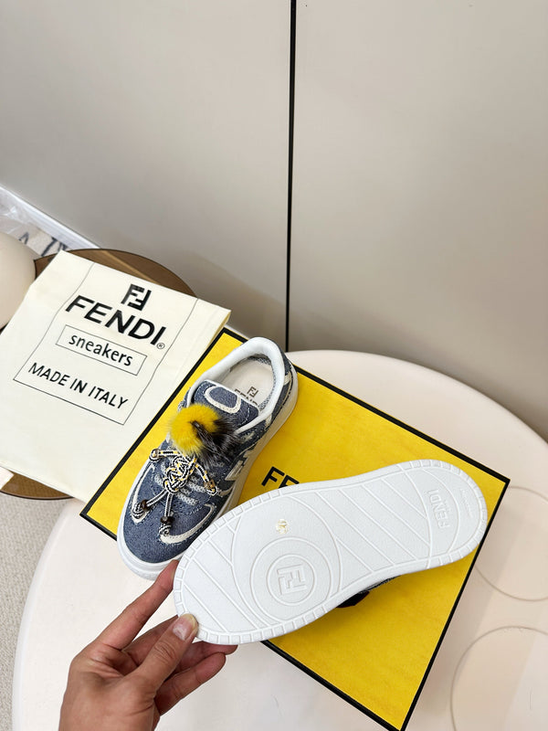 Fendi 25 Match Platform Sneakers Blue Denim Cowhide 469483