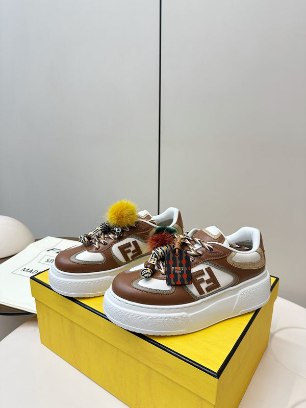 Fendi 25 Match Platform Sneakers Chocolate Brown Cowhide 469481