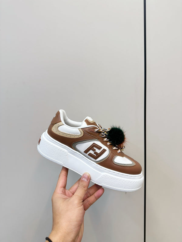 Fendi 25 Match Platform Sneakers Chocolate Brown Cowhide 469481