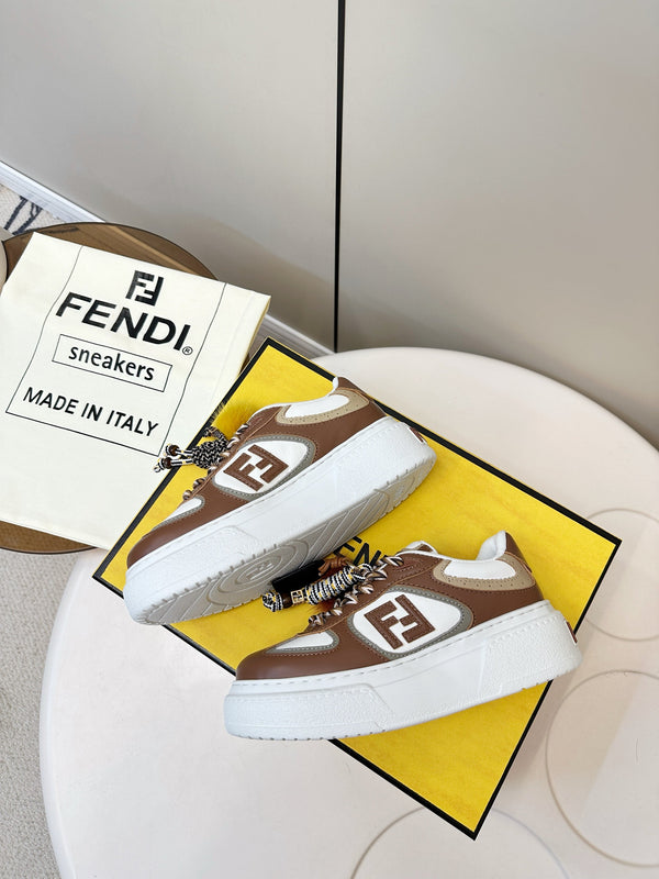 Fendi 25 Match Platform Sneakers Chocolate Brown Cowhide 469481