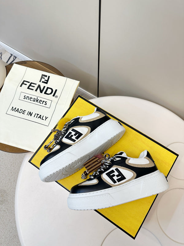 Fendi 25 Match Platform Sneakers Black Cowhide 469479