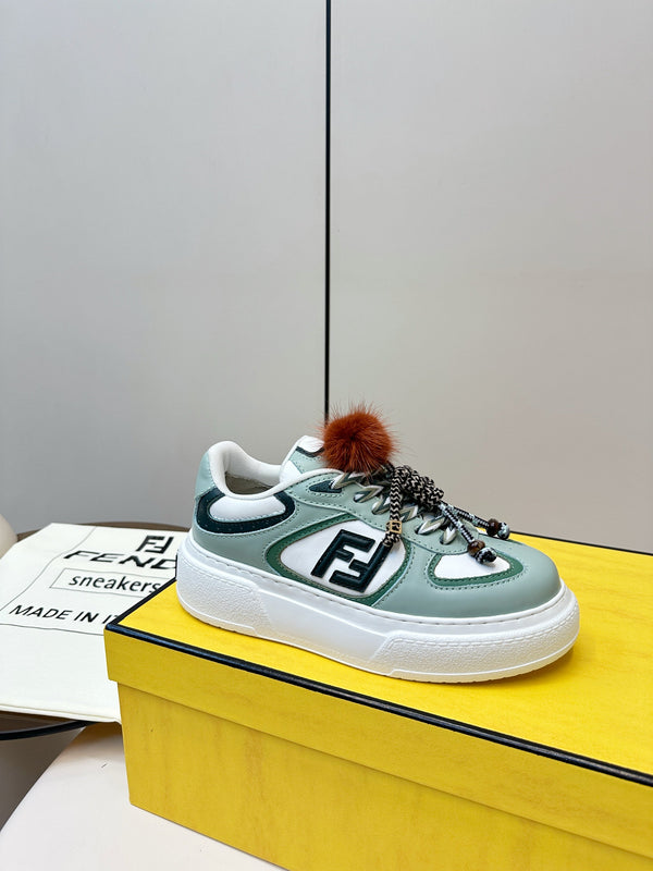 Fendi 25 Match Platform Sneakers Mint Green Cowhide 469478