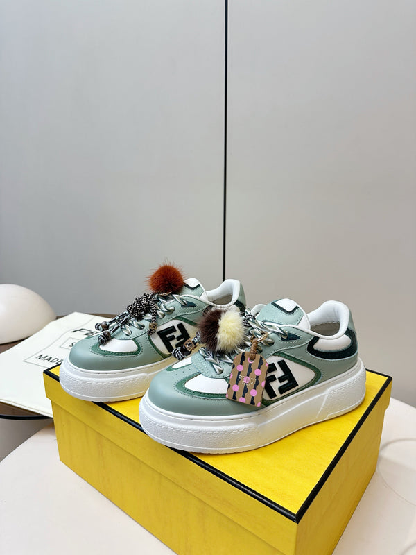 Fendi 25 Match Platform Sneakers Mint Green Cowhide 469478