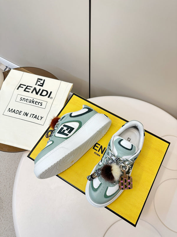 Fendi 25 Match Platform Sneakers Mint Green Cowhide 469478