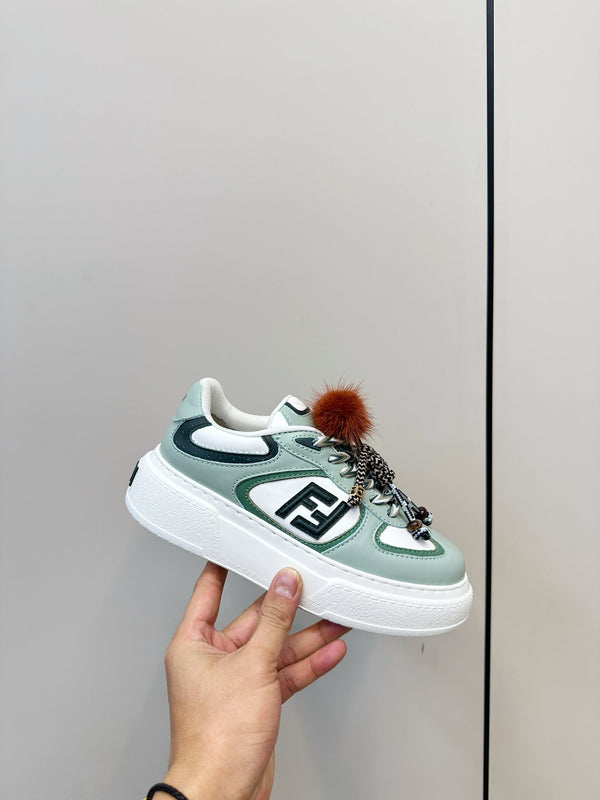 Fendi 25 Match Platform Sneakers Mint Green Cowhide 469478