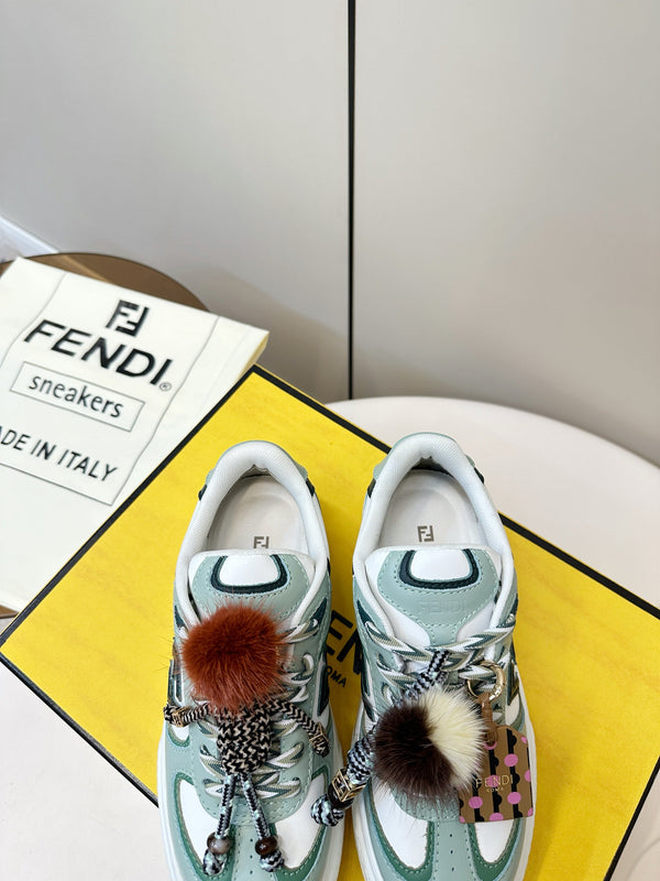 Fendi 25 Match Platform Sneakers Mint Green Cowhide 469478