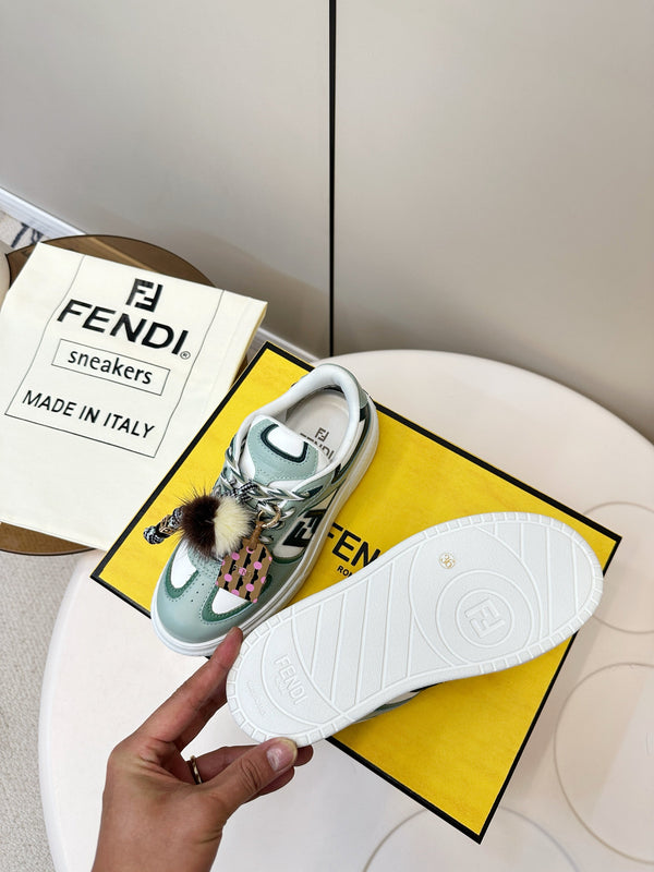 Fendi 25 Match Platform Sneakers Mint Green Cowhide 469478