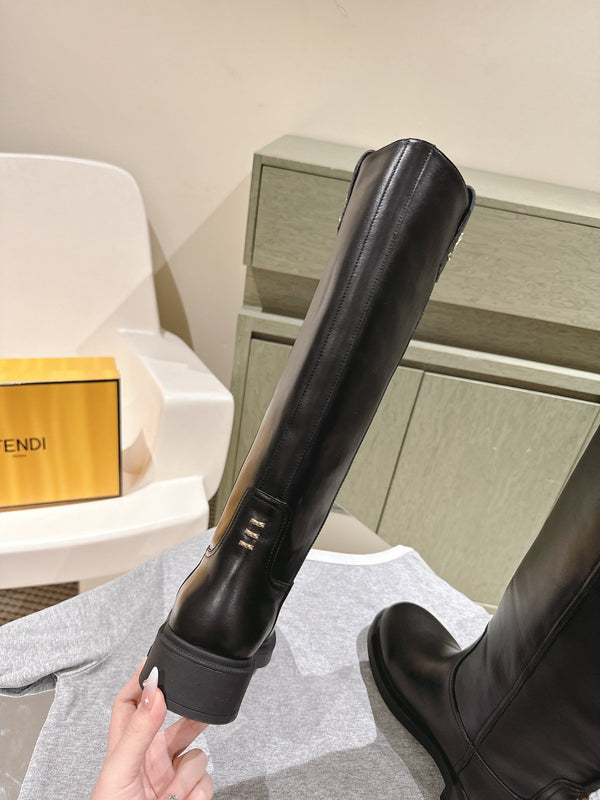 Fendi Long Boots Black Cowhide 463746
