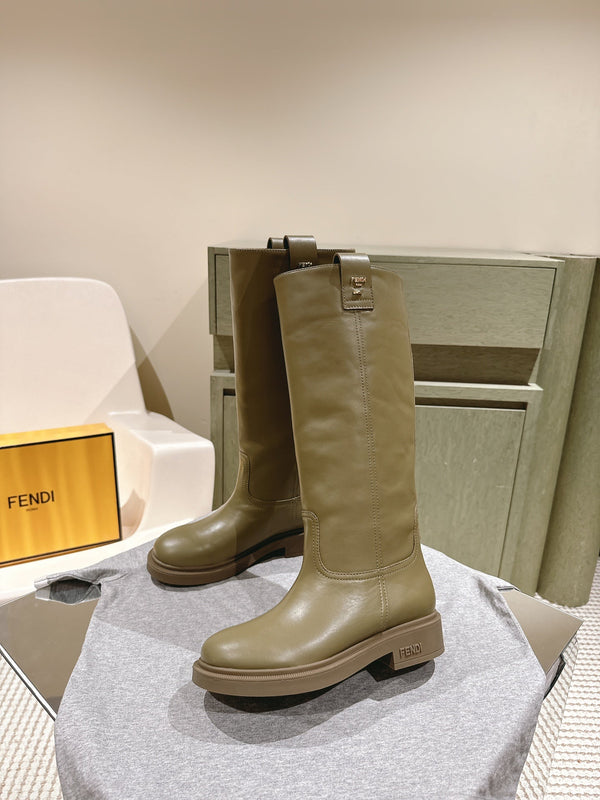Fendi Long Boots Military Green Cowhide 463745