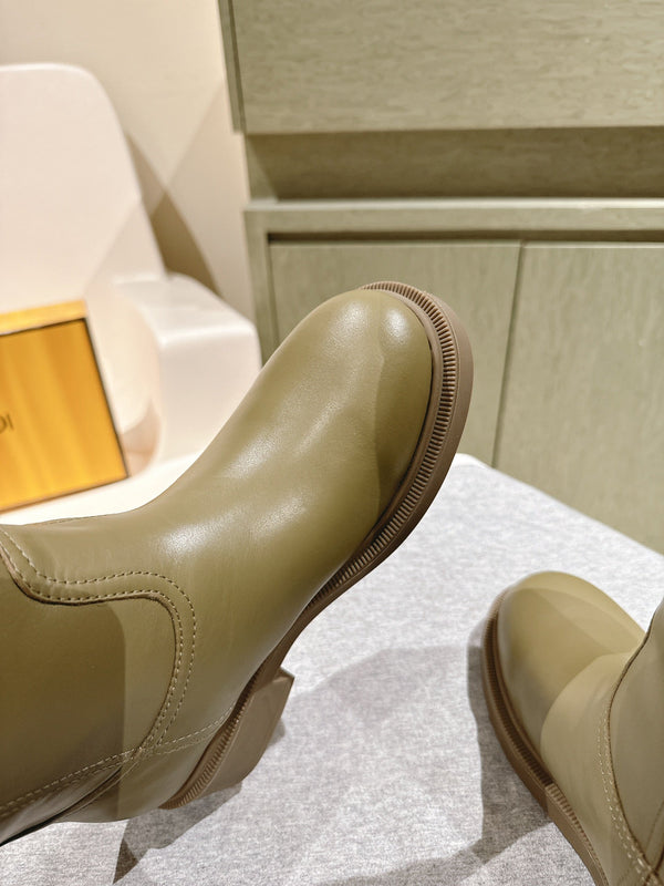 Fendi Long Boots Military Green Cowhide 463745