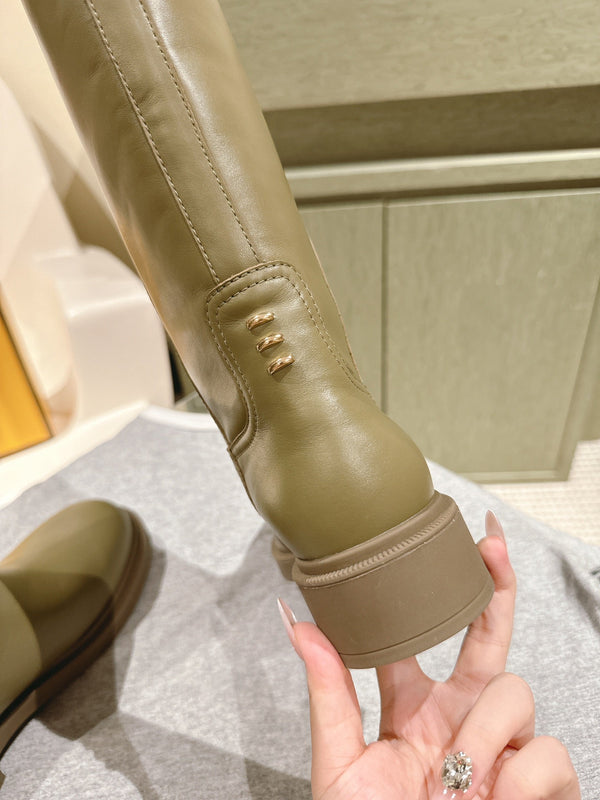 Fendi Long Boots Military Green Cowhide 463745