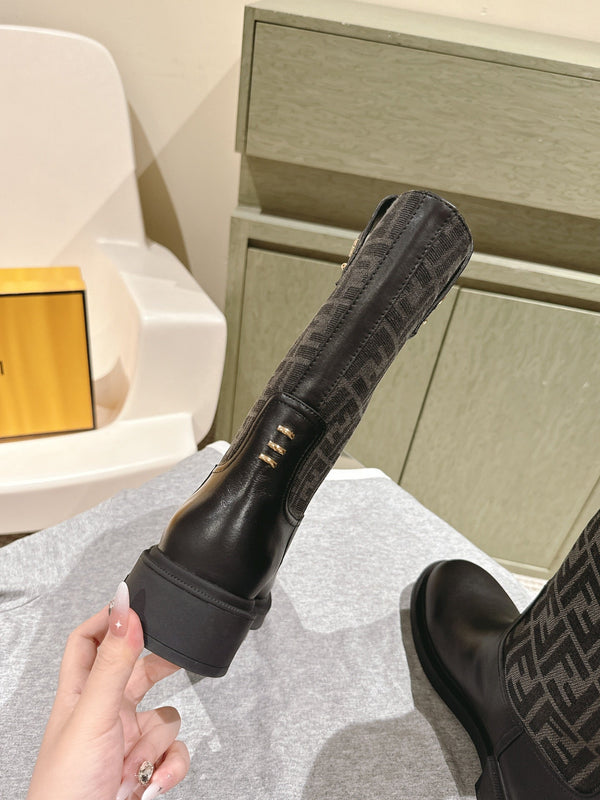 Fendi Ankle Boots F Pattern Black Cowhide 463744