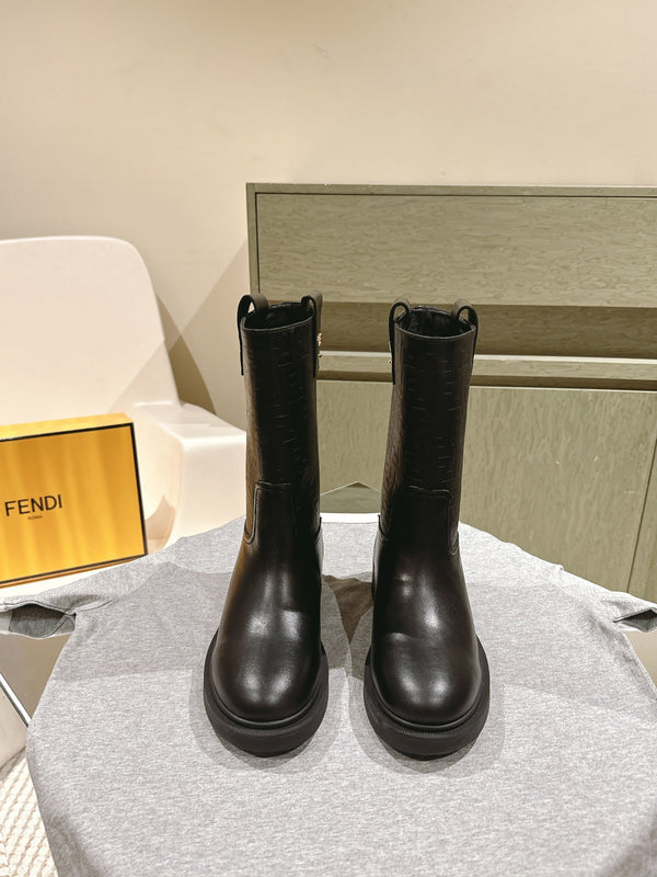 Fendi Ankle Boots F Embossed Pattern Black Cowhide 463741
