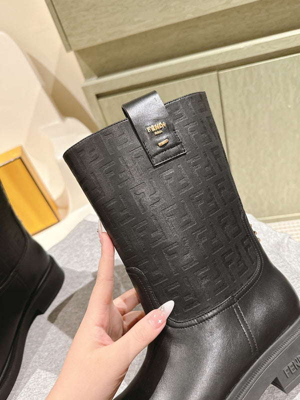 Fendi Ankle Boots F Embossed Pattern Black Cowhide 463741
