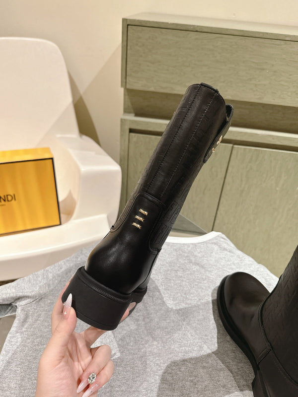 Fendi Ankle Boots F Embossed Pattern Black Cowhide 463741