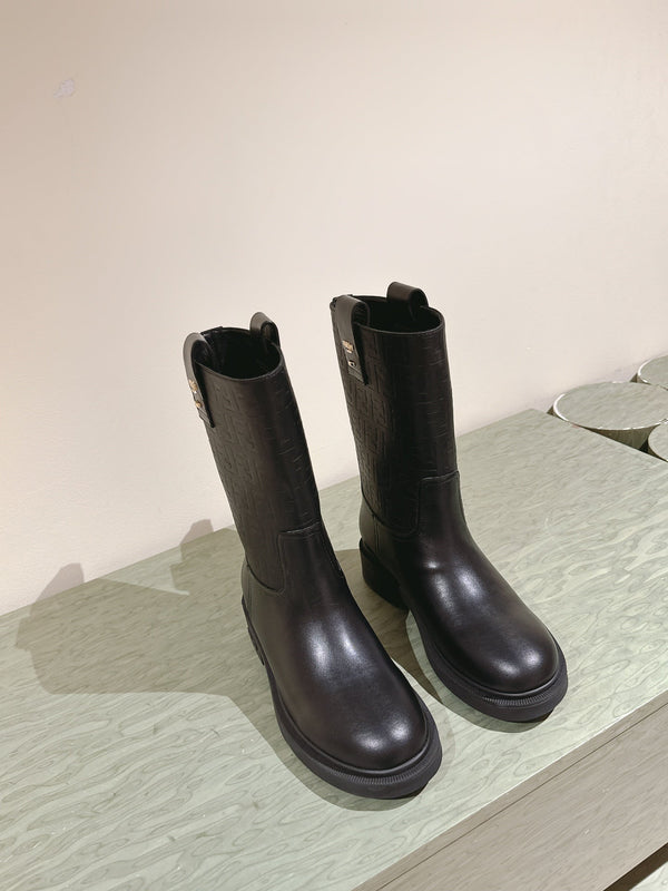 Fendi Ankle Boots F Embossed Pattern Black Cowhide 463741